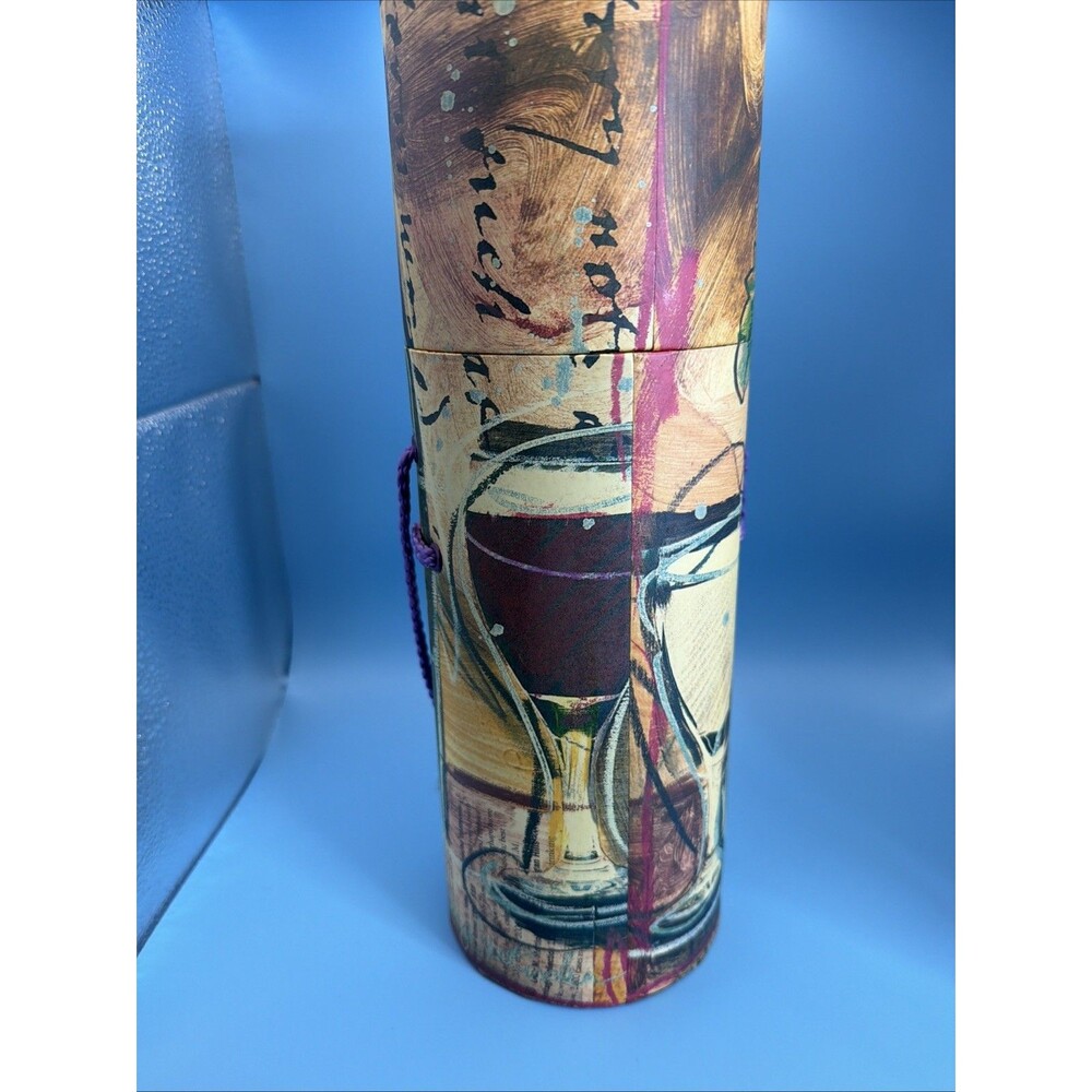 Wine Bottle Tote With Wine Bottles and Wine Glasses Carrying Cord 13” Tall - Picture 2 of 5